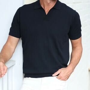 Collars & Co The Maranello Cotton Silk Blend Knit Polo Shirt Men's 2XL Black